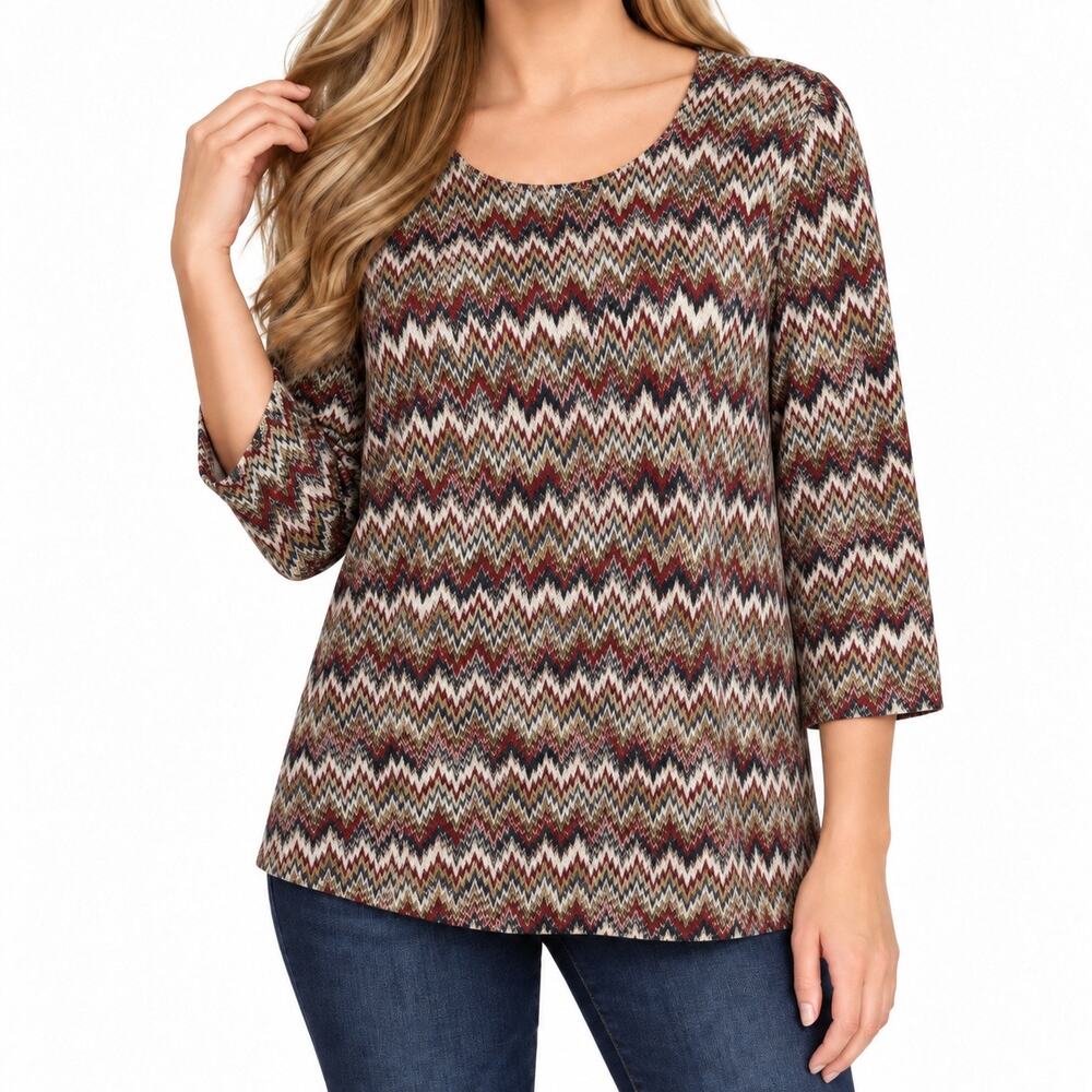 Alfred Dunner Sz Medium Knit 3/4 Sleeve Fall Harvest Thanksgiving Shirt Top